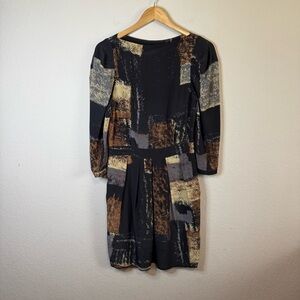 Ever 100% Silk Contemporary Black Brown Abstract Artsy Mini Dress Size Small